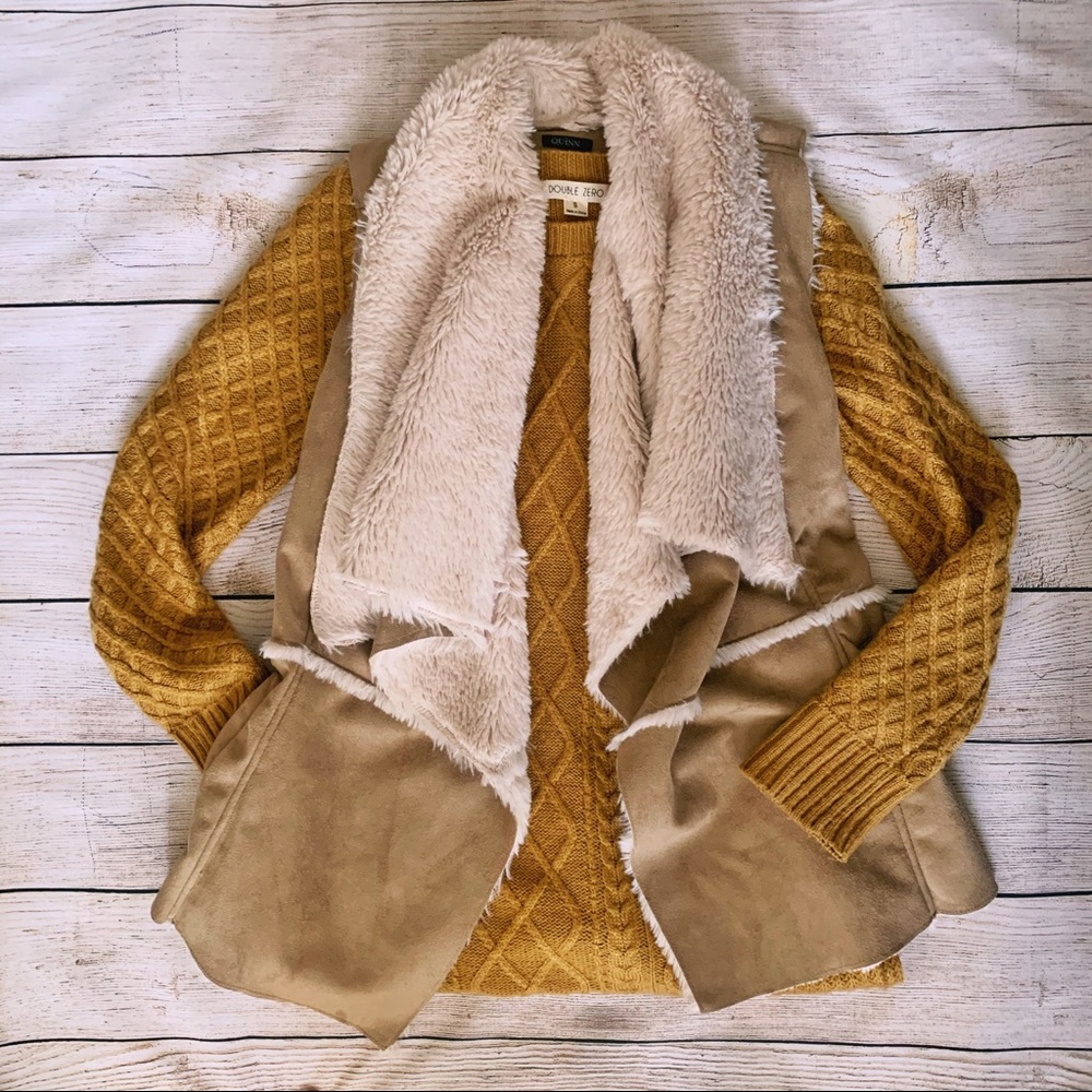 Draping faux fur and suede vest